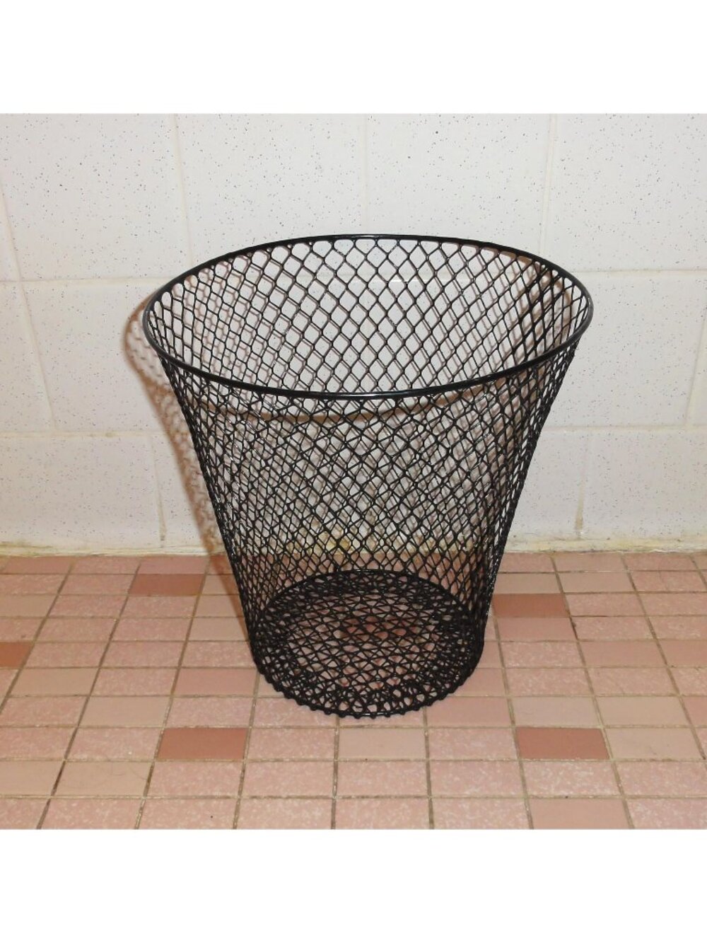 Vintage Black Wire Mesh Trash Can mcm waste paper basket mid century modern
